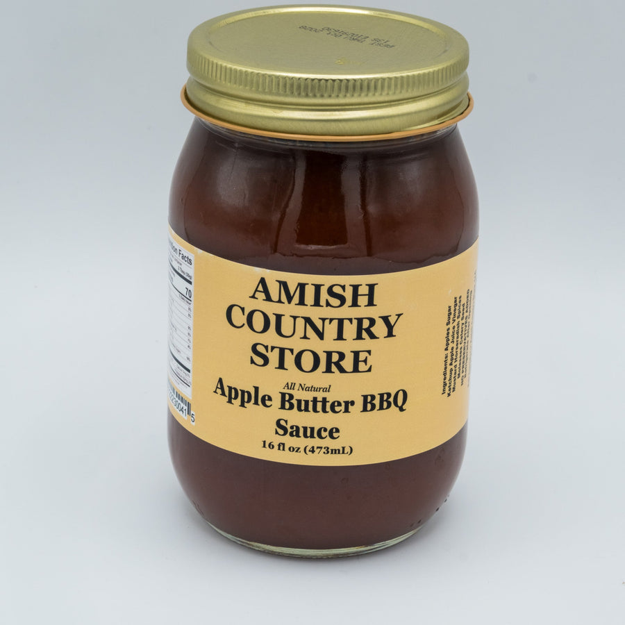 Apple Butter BBQ Sauce jar showing the 16 fl oz label and part of its ingredient panel.
