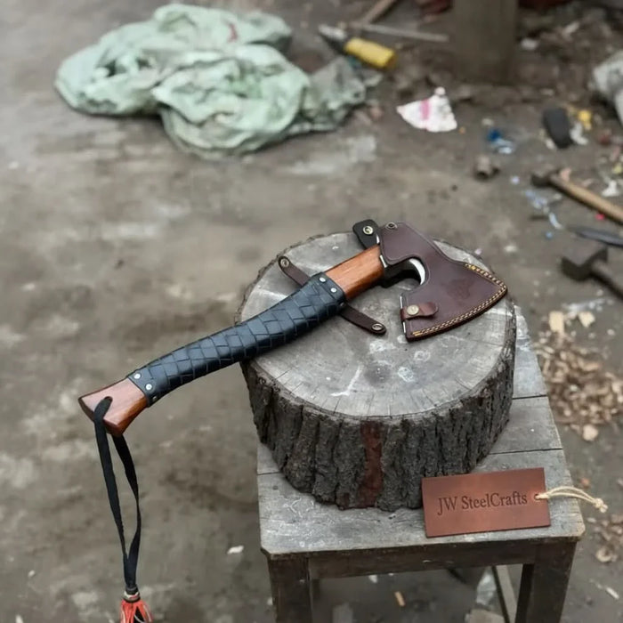 Viking Axe with Leather Wrapped Handle & Engraved Head – JW SteelCrafts