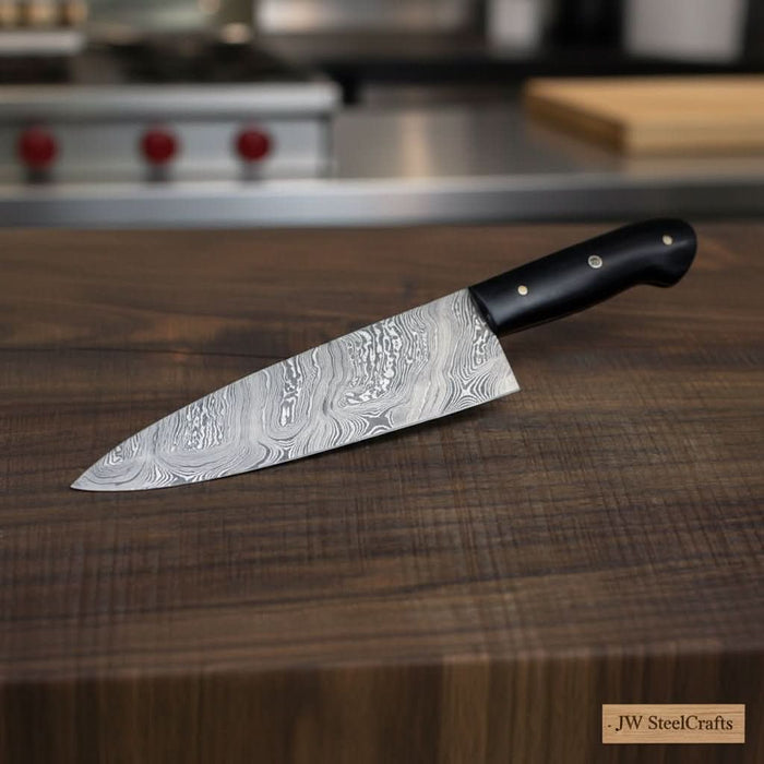 Handmade Damascus Gyuto Knife, Black Resin Handle Japanese Chef Knife, Forged Damascus Steel Kitchen Knife, Professional Gyuto, JW SteelCrafts