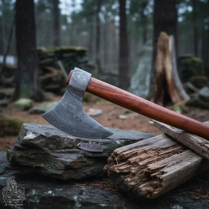 Damascus Steel Scandinavian Working Bearded Axe with Crescent Edge | JW SteelCrafts