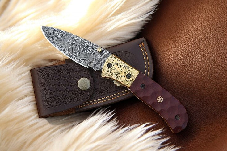 Handmade Damascus Pocket Knife with Micarta Handle