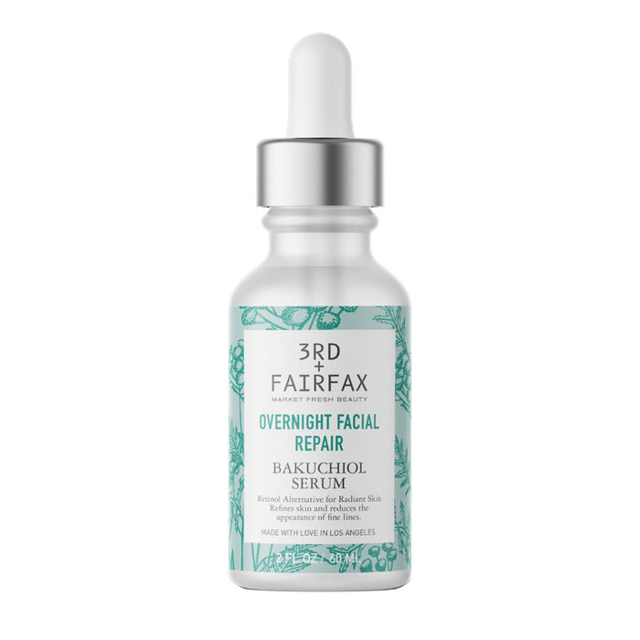 Bakuchiol Overnight Facial Repair Serum by 3rd + Fairfax Beauty, 2oz Skincare Los Angeles Brands 