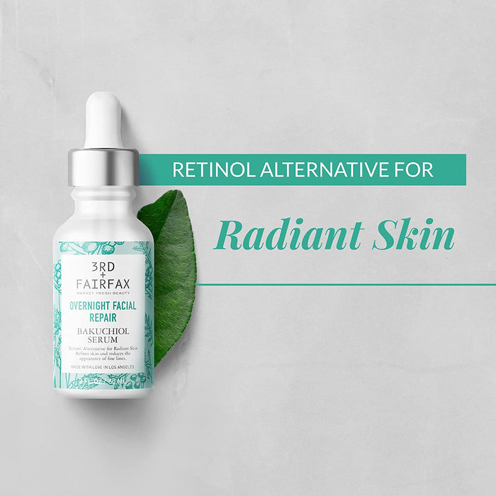 Bakuchiol Overnight Facial Repair Serum by 3rd + Fairfax Beauty, 2oz Skincare Los Angeles Brands 