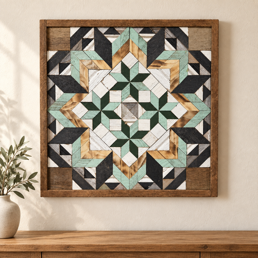 Amish Handmade Barn Quilt Wall Art – Reclaimed Barn Wood – 20.75” x 20.75”