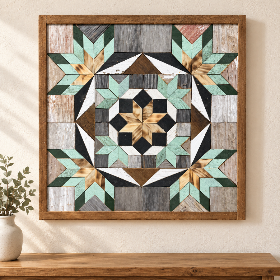 Amish Handmade Barn Quilt Wall Art – Reclaimed Barn Wood – 20.75” x 20.75”