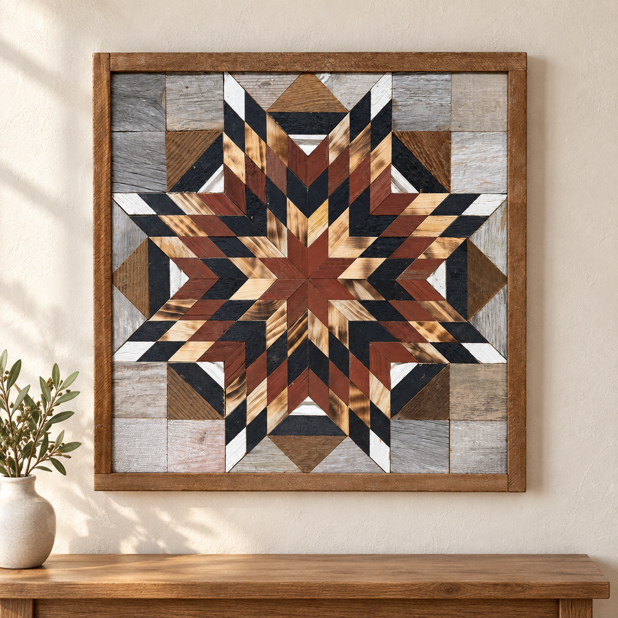 Amish Handmade Barn Quilt Wall Art – Reclaimed Barn Wood – 20.75” x 20.75”