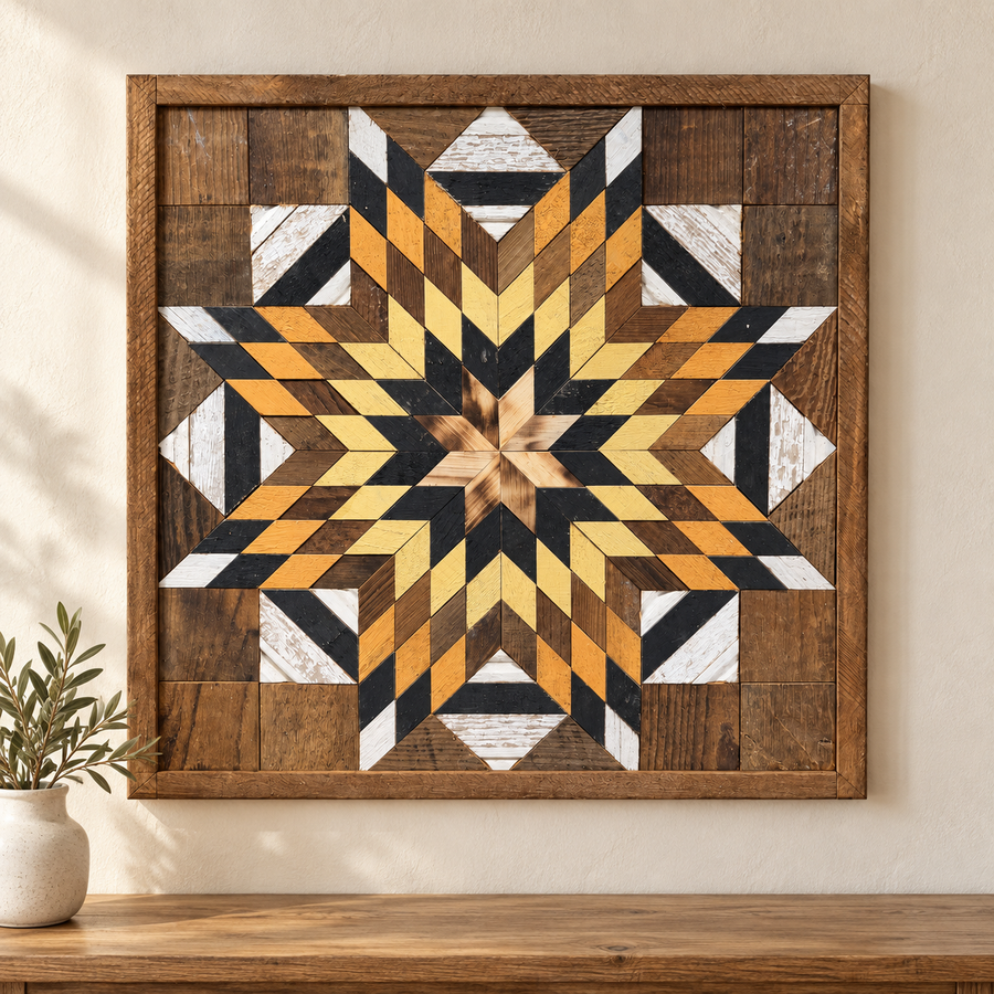 Amish Handmade Barn Quilt Wall Art – Reclaimed Barn Wood – 20.75” x 20.75”