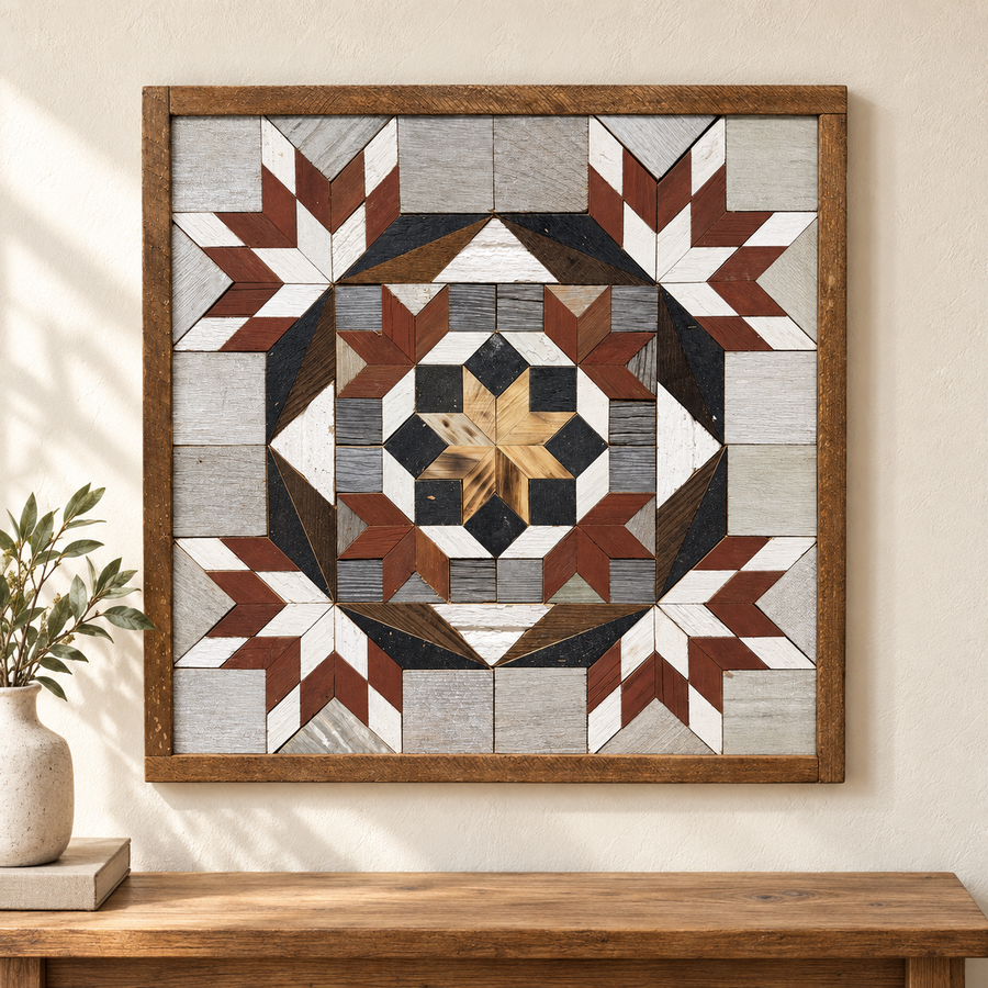 Amish Handmade Barn Quilt Wall Art – Reclaimed Barn Wood – 20.75” x 20.75”
