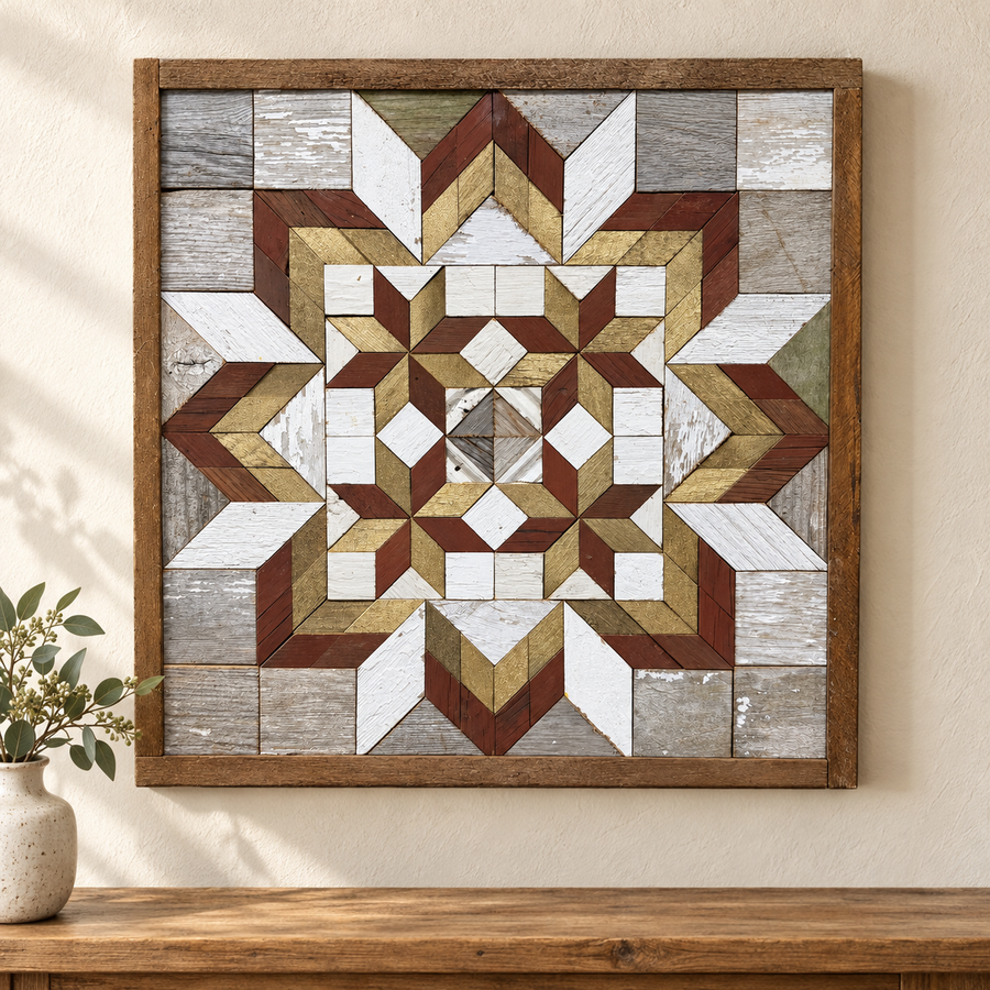 Amish Handmade Barn Quilt Wall Art – Reclaimed Barn Wood – 20.75” x 20.75”