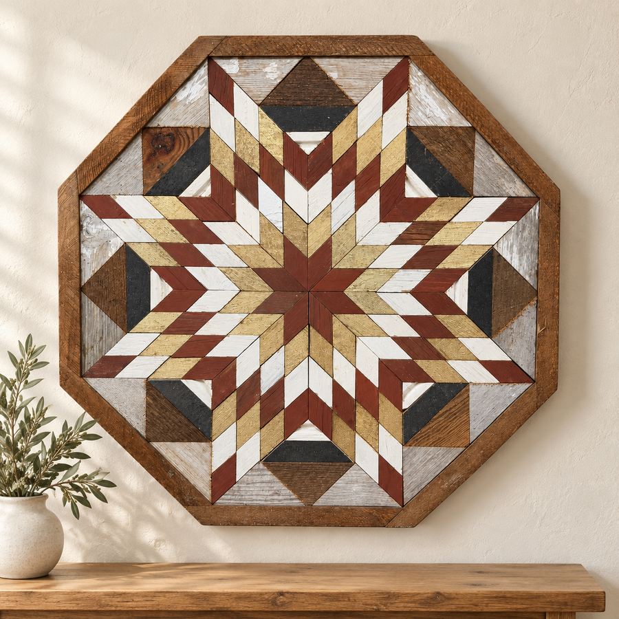 Amish Handmade Barn Quilt Wall Art – Reclaimed Barn Wood – 20.75” x 20.75”