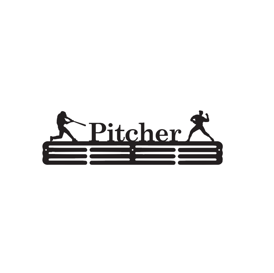 Baseball Pitcher Medal Hanger - Personalized Medal Display Rack With 12 Rungs