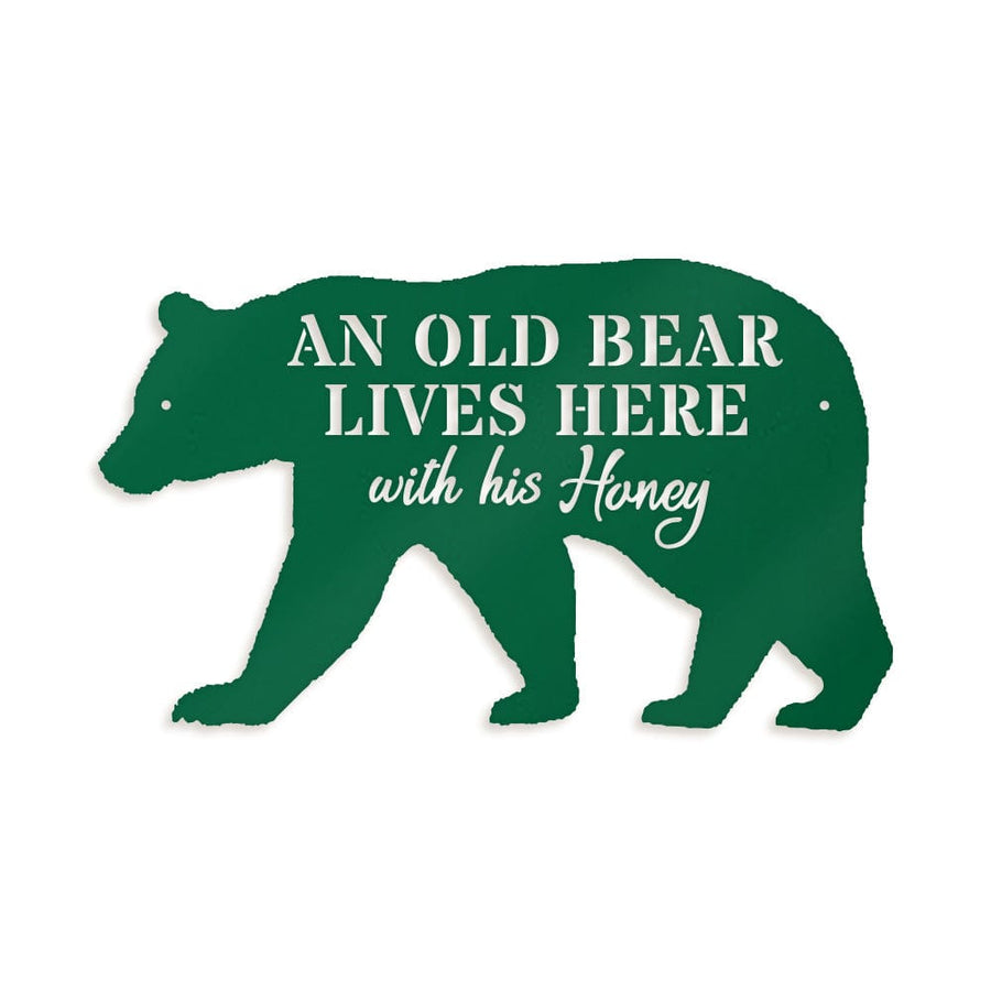 Bear Metal Sign - Old Bear & His Honey Rustic Outdoor Metal Wall Art for Cabin Decor & Porch Welcome