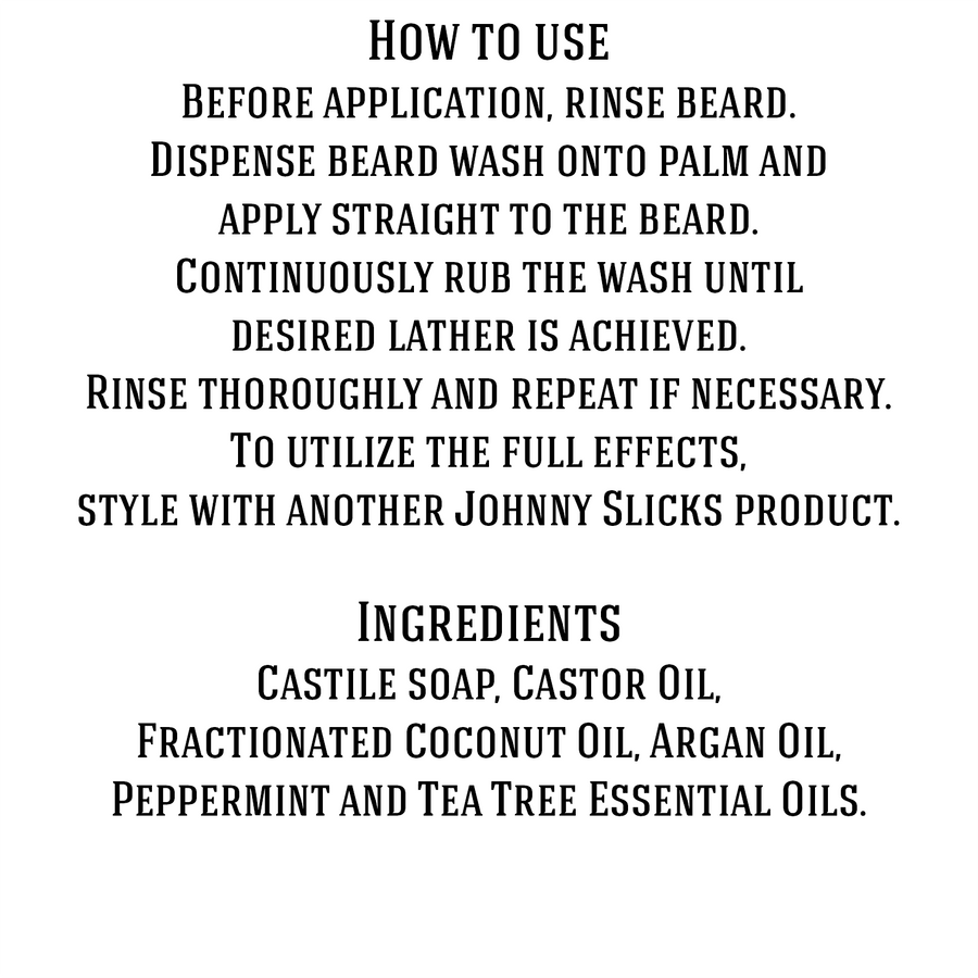 Hand Whipped Beard Wash directions and ingredient graphic