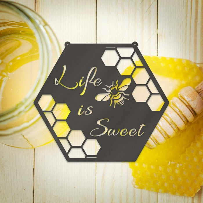 Bee Honeycomb "Life is Sweet" - Bee Hive Metal Sign