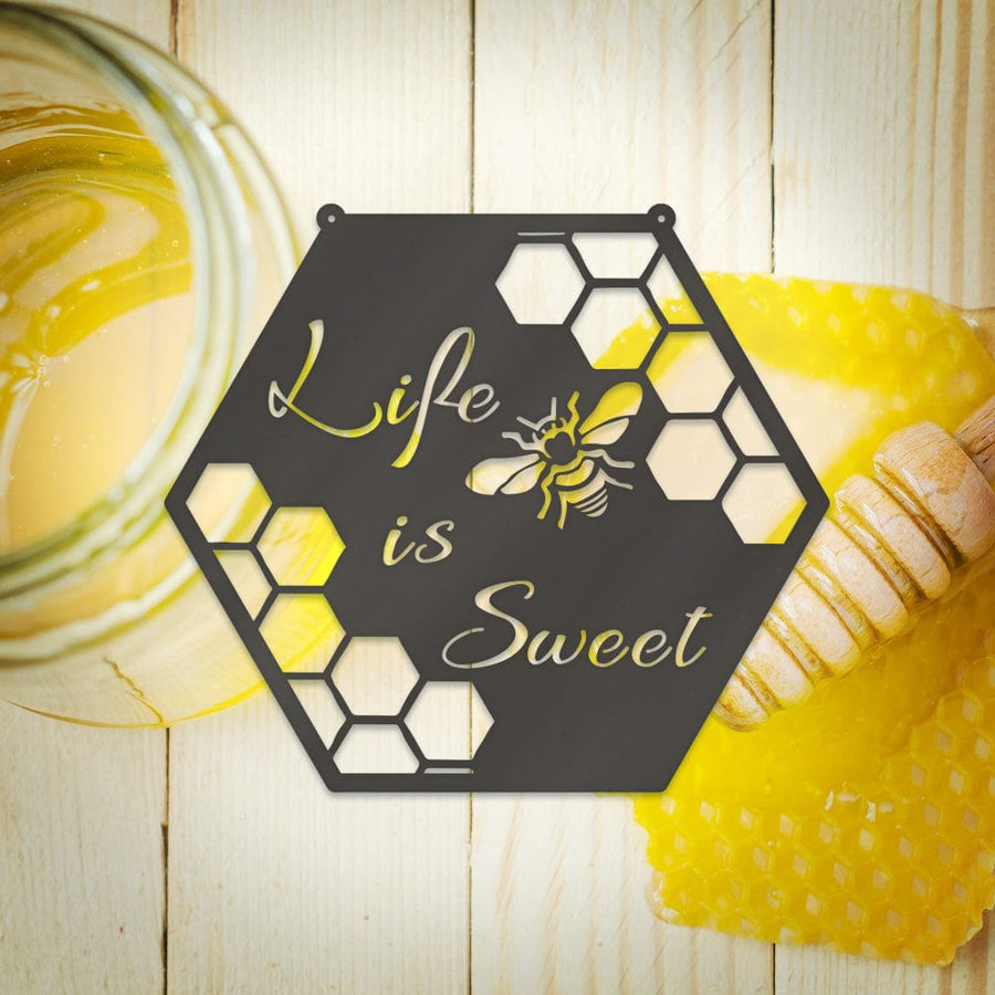 Bee Honeycomb "Life is Sweet" - Bee Hive Metal Sign