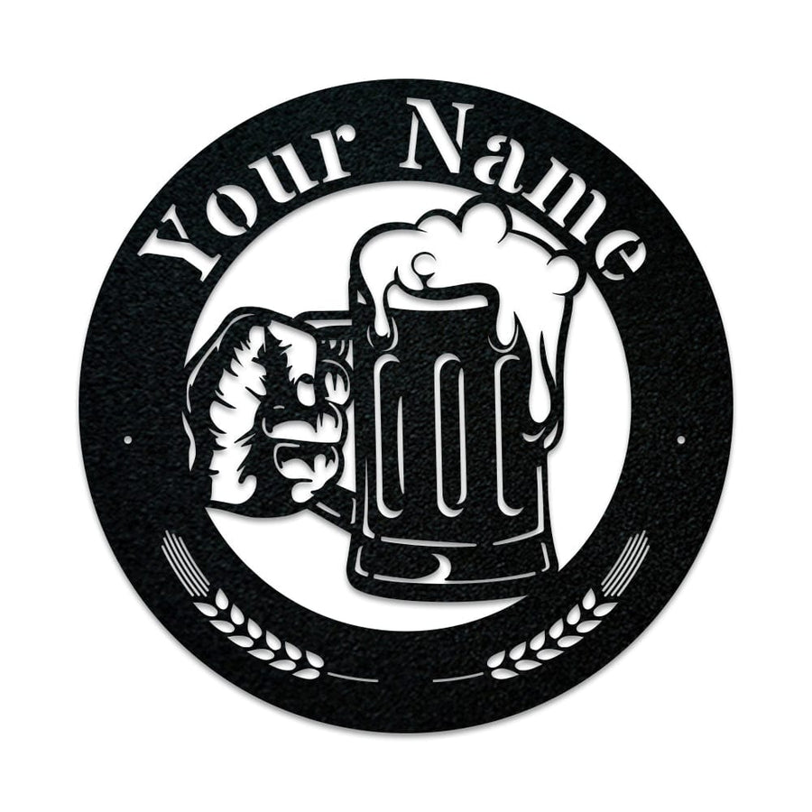Beer Mug Metal Sign - Custom Circle Monogram Design | Durable Outdoor Decor