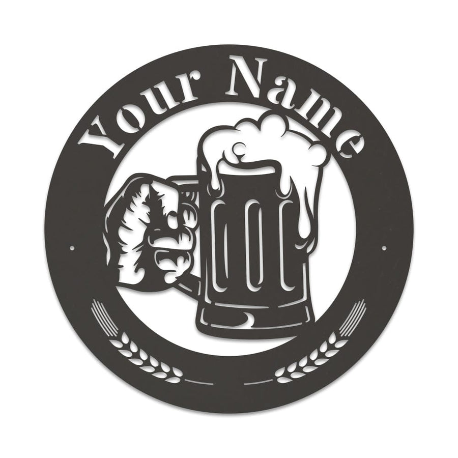 Beer Mug Metal Sign - Custom Circle Monogram Design | Durable Outdoor Decor