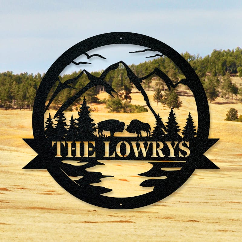 Bison Metal Monogram Sign