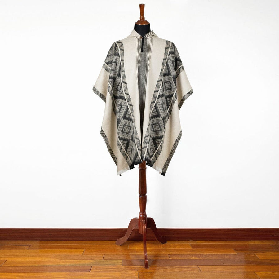 Black Grey Diamonds Alpaca Poncho