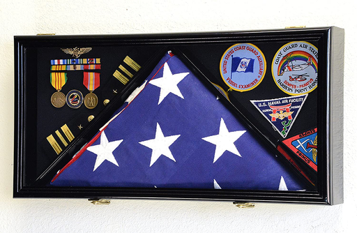 Large Flag & Medals Military Pins Patches Insignia Holds up to 5x9 Flag Display Case Frame, Large Flag & Medals Military Pins Patches Insignia Holds, The Military Gift Store, Large Military Memorial Flag