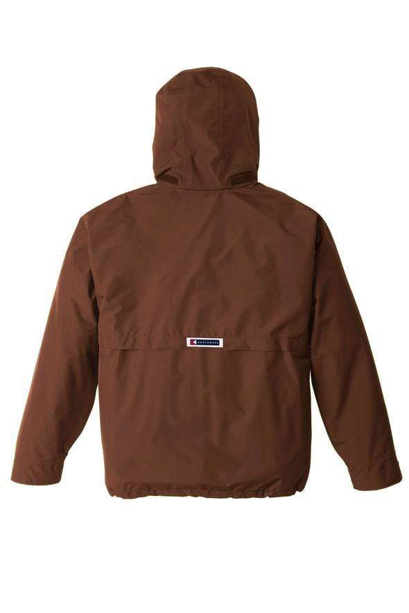 Blitz Waterproof Jacket: brown shell, back view.