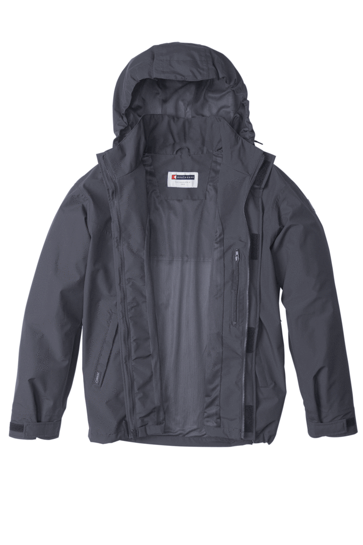 Blitz Waterproof Jacket: graphite shell, open front and lining.