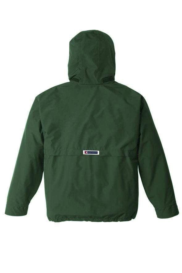 Blitz Waterproof Jacket: forest green shell, back view.