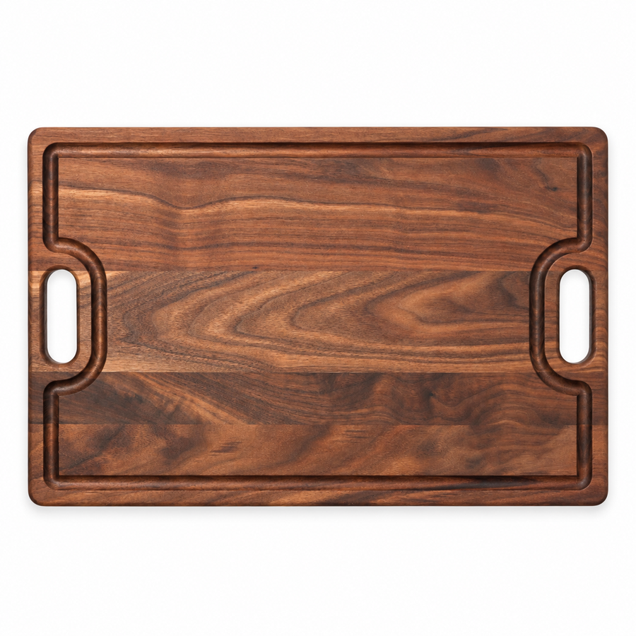 18 × 12 Walnut / Top Juice Groove / Cutout Handles - top view