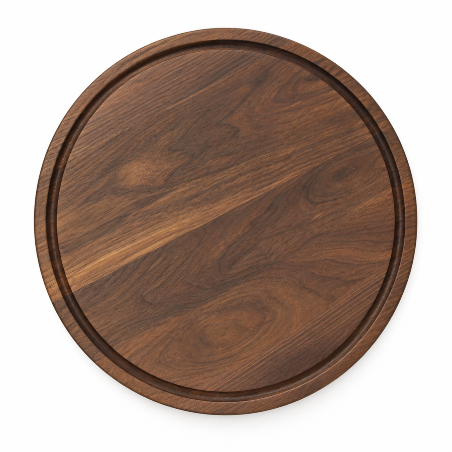 18-inch round Walnut / Juice Groove / No Handles - top view