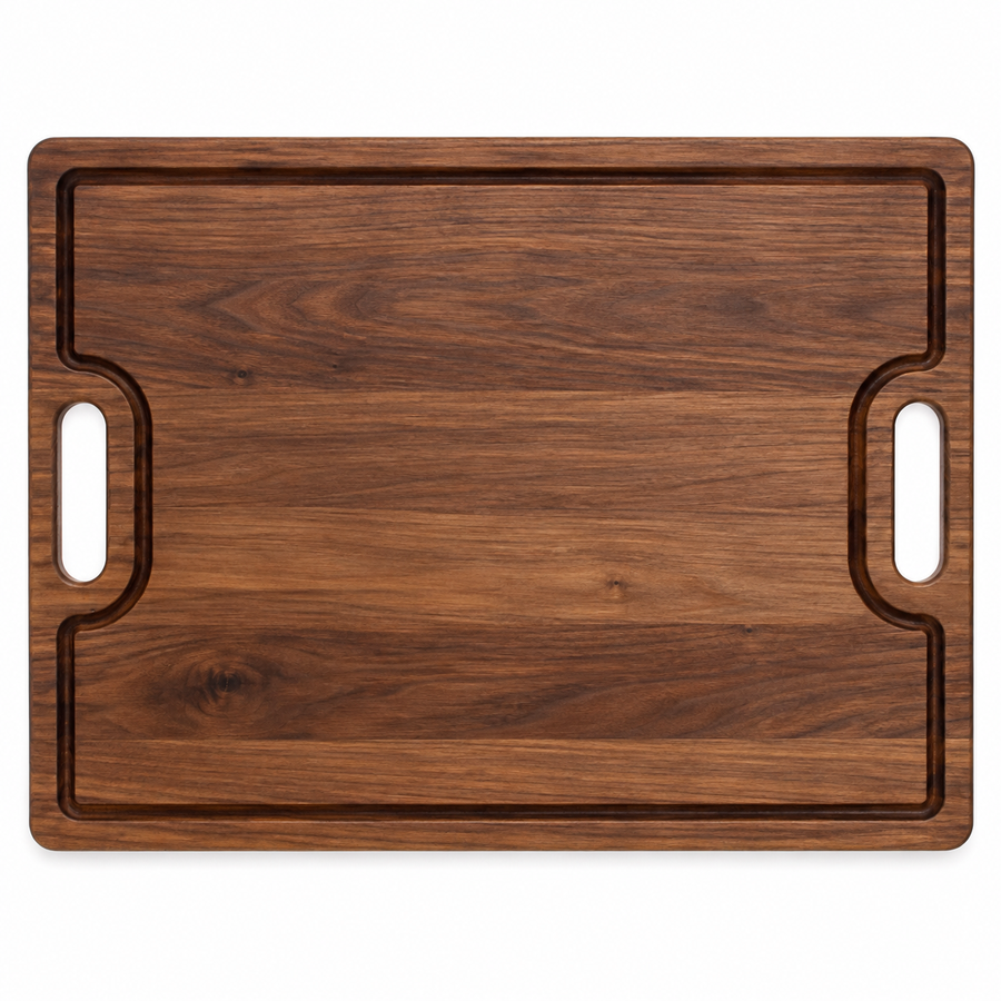 24 × 18 Walnut / Top Juice Groove / Cutout Handles - top view