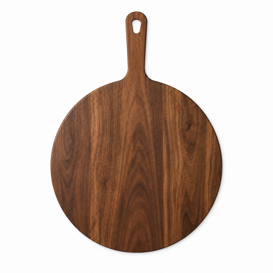12" circle / 16.75" overall Walnut / No Groove / Paddle Handle - top view