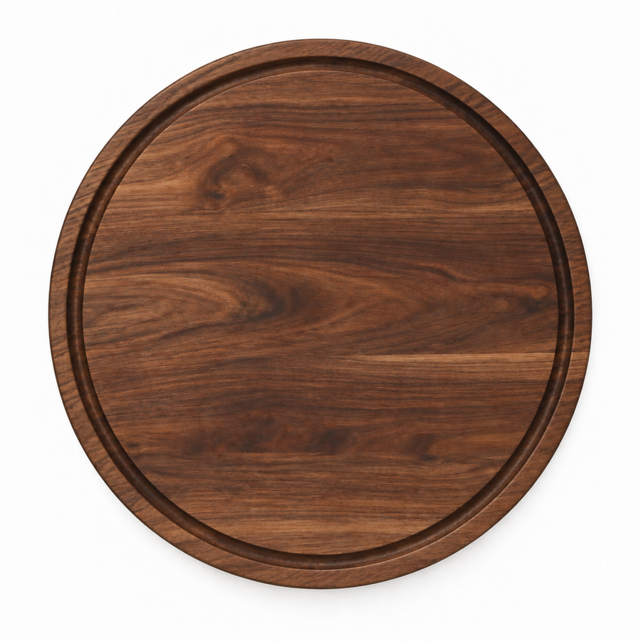 18-inch round Walnut / Juice Groove / No Handles - top view