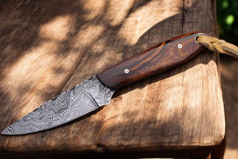 Custom Handmade Damascus Steel Cowboy Knife - 6.25"