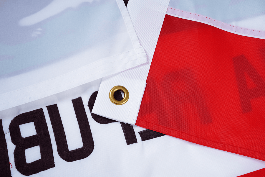 California State Flag fabric, white heading, and brass-tone grommet