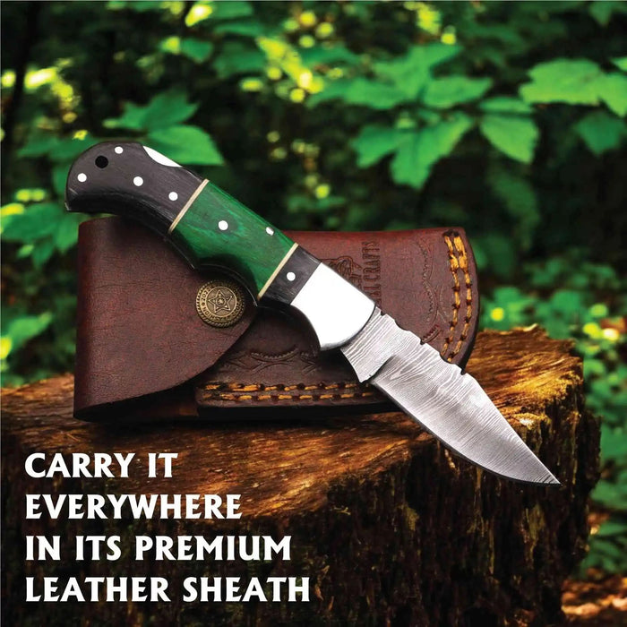 Hand-Forged Damascus Steel Folding Knife with Pakka Wood Handle