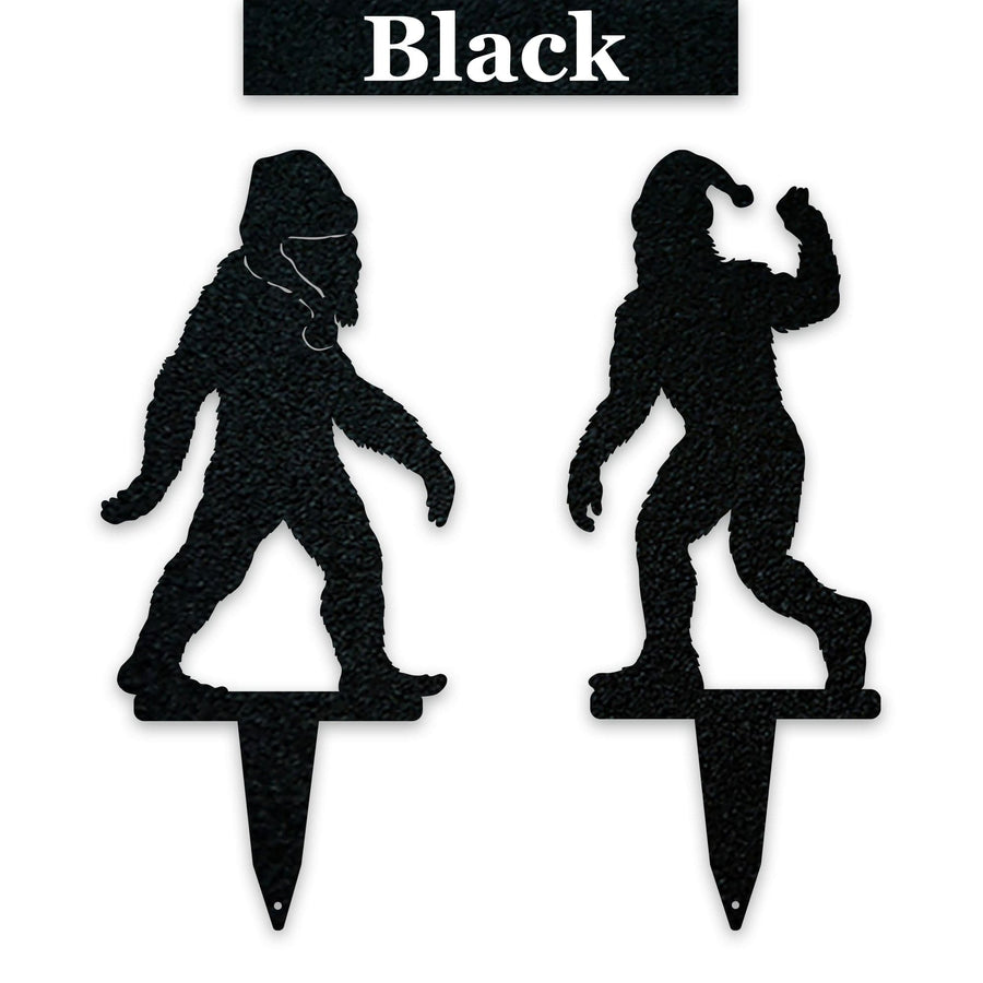 Christmas Bigfoot with Santa Hat Set of 2 Yard Stakes