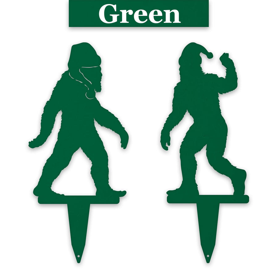 Christmas Bigfoot with Santa Hat Set of 2 Yard Stakes