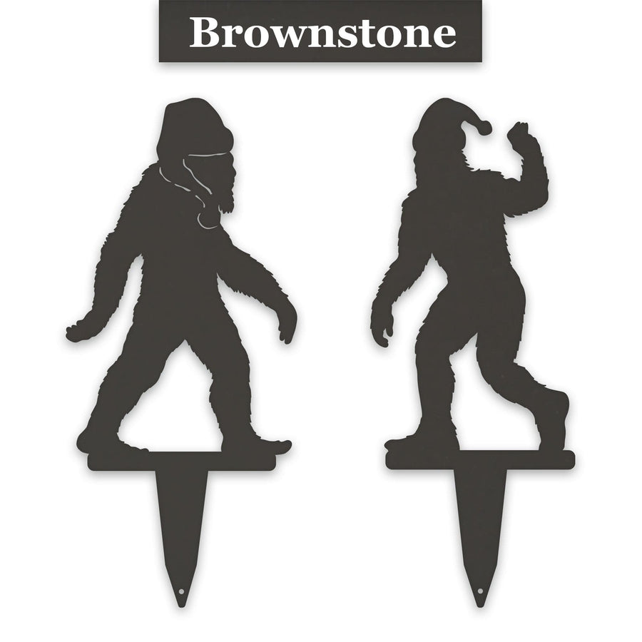 Christmas Bigfoot with Santa Hat Set of 2 Yard Stakes