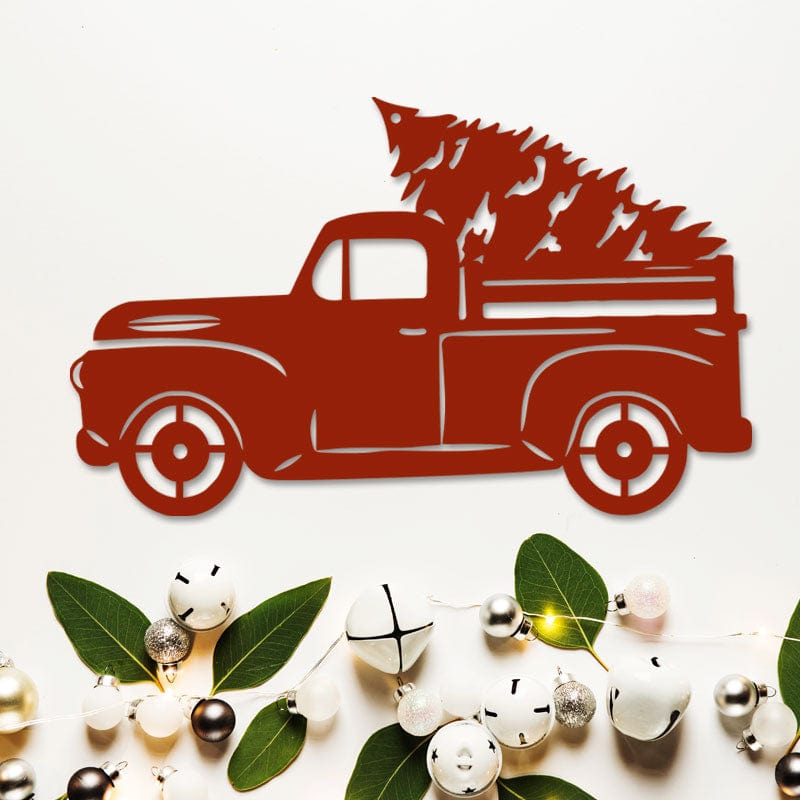 Christmas Tree Truck - Rustic Metal Wall Art | Powder Coated Outdoor Holiday Decor