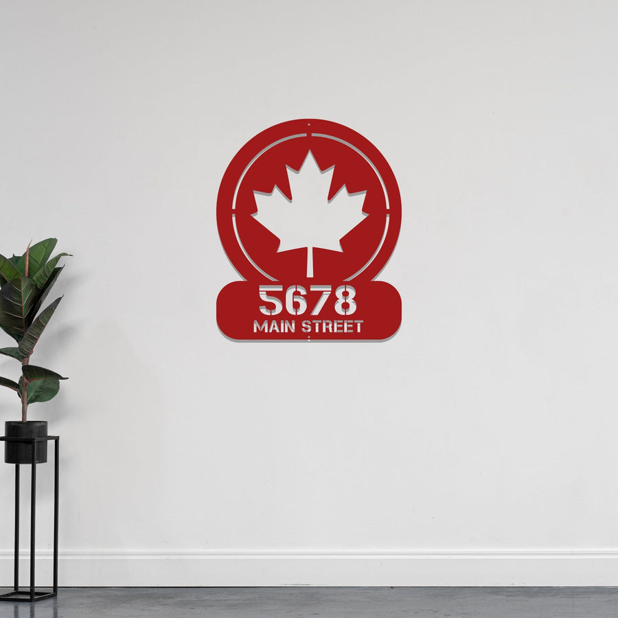 Circle Maple Leaf Address Personalized Metal Sign