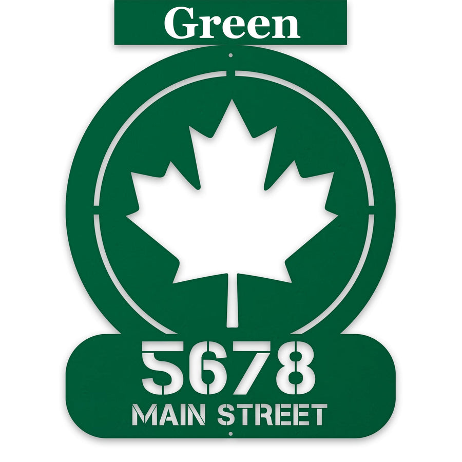 Circle Maple Leaf Address Personalized Metal Sign