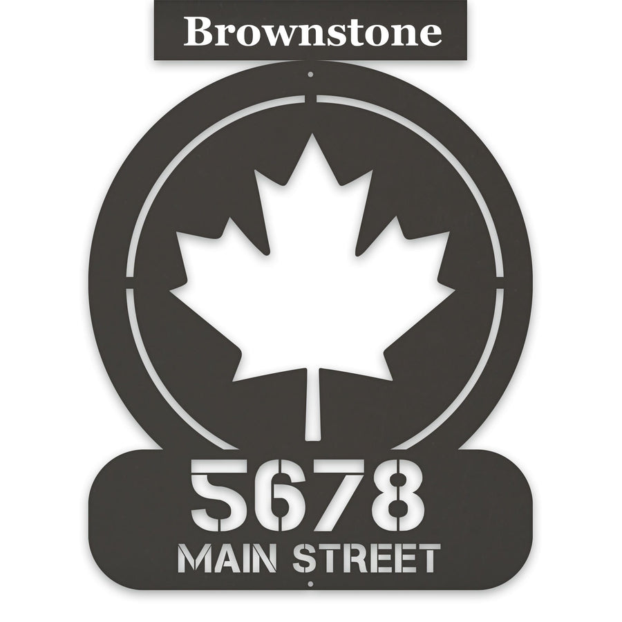 Circle Maple Leaf Address Personalized Metal Sign