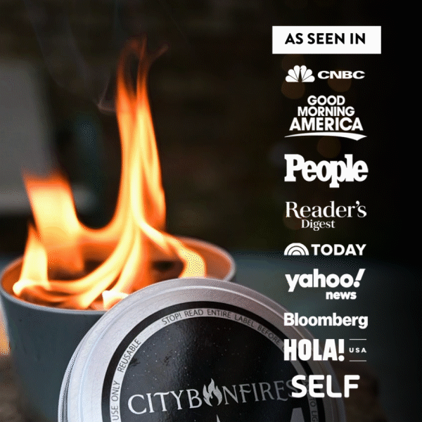 Portable bonfire with maker media-appearance graphic