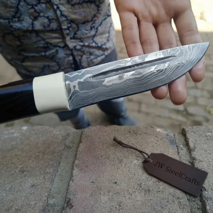 Pattern Welded knife with Black/White Resin handle