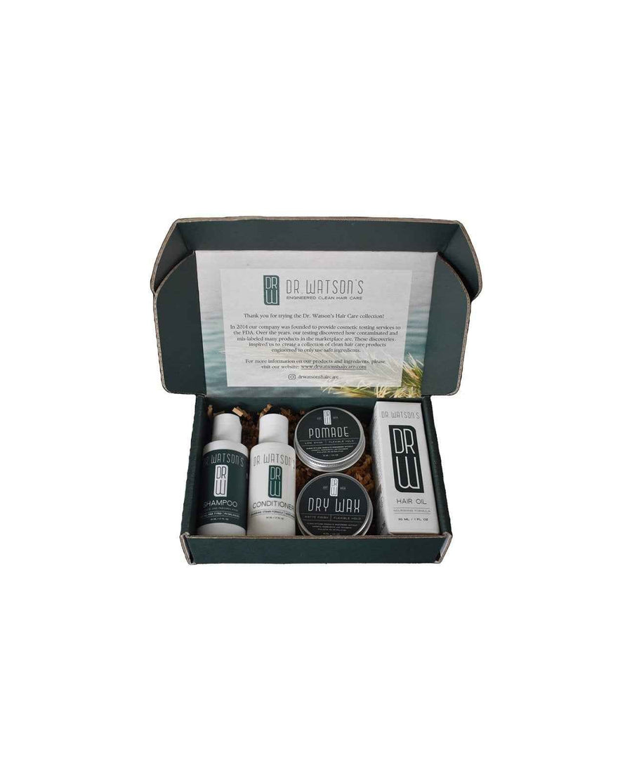 Open Discovery Set box showing five hair care products