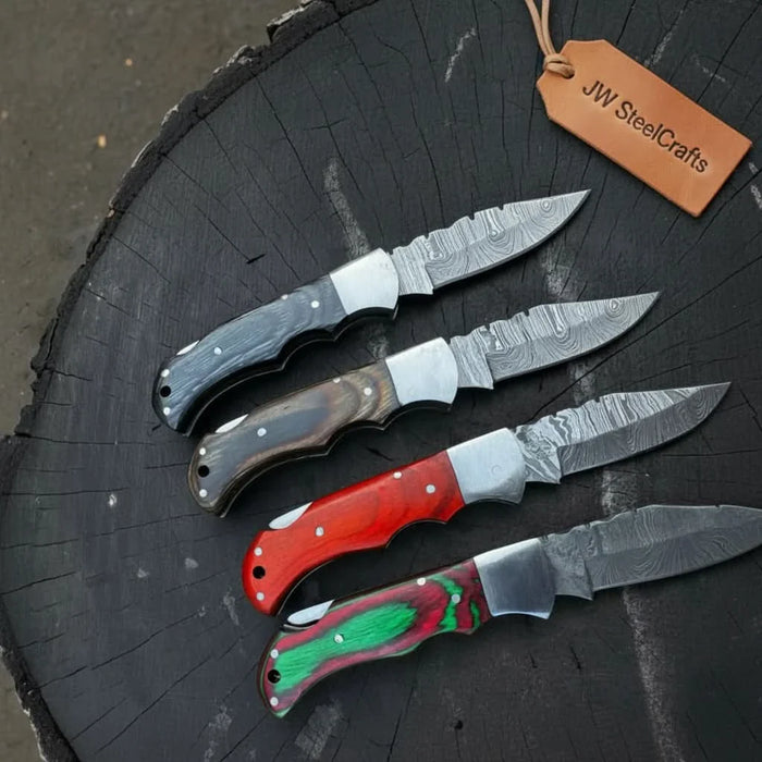 Handmade Damascus Steel Folding Knife – 4 Premium Handle Variations
