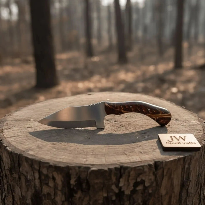 Stainless Steel Sheepsfoot Outdoor Knife — Brown Orange Swirl Resin Handle
