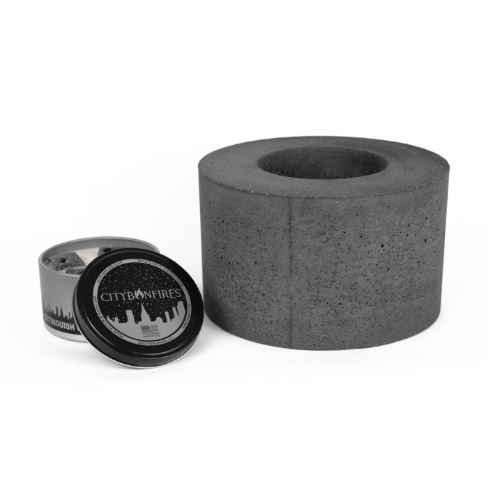 Cylinder concrete holder with empty recess and bonfire lid