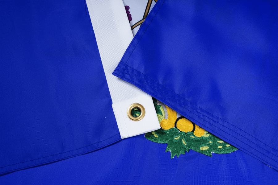 Connecticut State Flag fabric, white heading, and brass-tone grommet