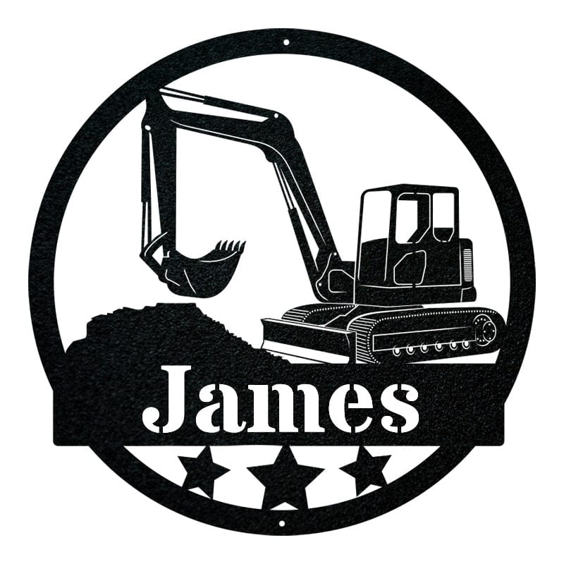 Mini Excavator Sign - Personalized Metal Gift | Custom Construction Wall Art